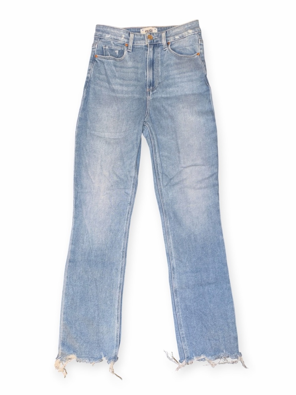 PAIGE Light Blue Flare Jeans with Raw Hem